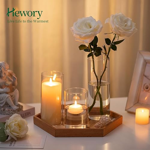 Miniatura 3 de Juego de 24 jarrones cilíndricos de vidrio Hewory, jarrón transparente alto para centros de mesa, portavelas de vidrio tipo huracán para velas de