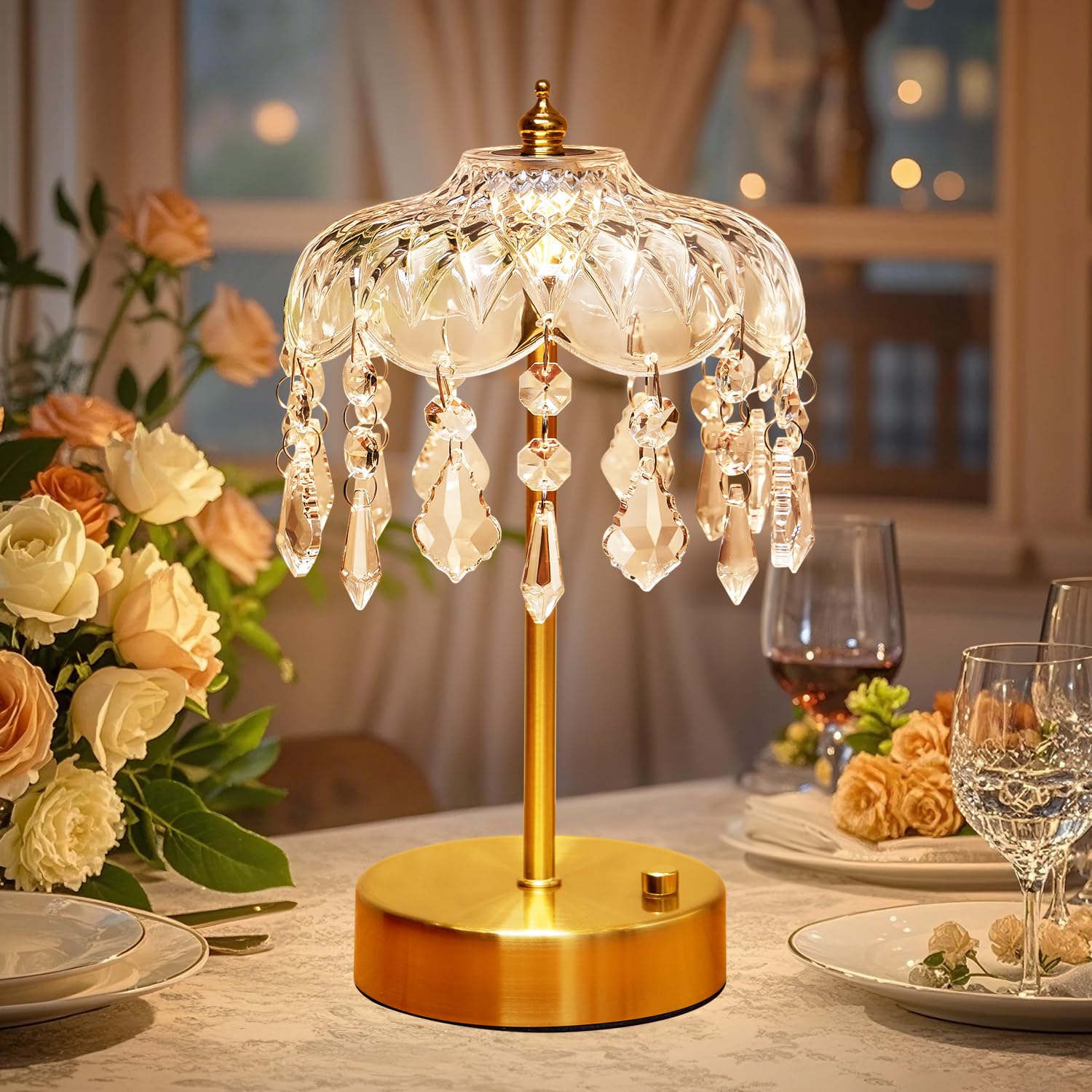 Crystal Lamp, 3 Colors 10 Brightness Vintage Lamp Cordless Lamps,3600mAh Rechargeable Lamps Flower Lamps,Room Decor for Teen Girls,Aesthetic lamp Bedroom Kitchen Bathroom