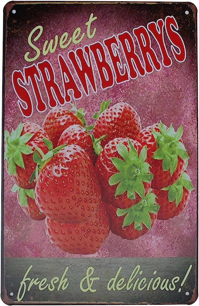 peiyeety Strawberry Decorations For Kitchen Vintage New Metal Strawberry Tin Sign Strawberry Metal Tin Poster Retro Garage Garden Kitchen Bar Restaurant Wall Decor Strawberry Decor 8"x12"