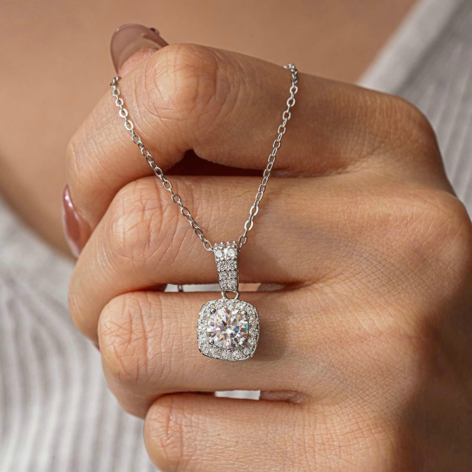 Moissanit naszyjnik damski 750 585 375 białe złoto, wisiorek Charms z 1 ct 6,5 mm moissanit i diament naszyjnik ślubny dla kobiet 45 cm bez niklu