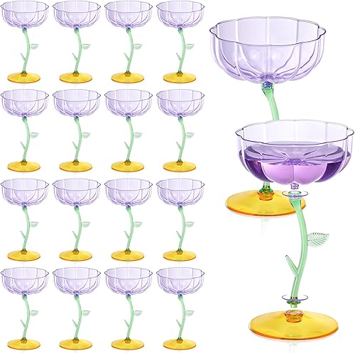 Miniatura 11 de 24 Piezas Vasos de Plástico Rosa Acanalados Copas Coupe Desmontables 7oz Vasos de Cóctel de Flores Vasos de Cóctel de Plástico Ondulado Modernos