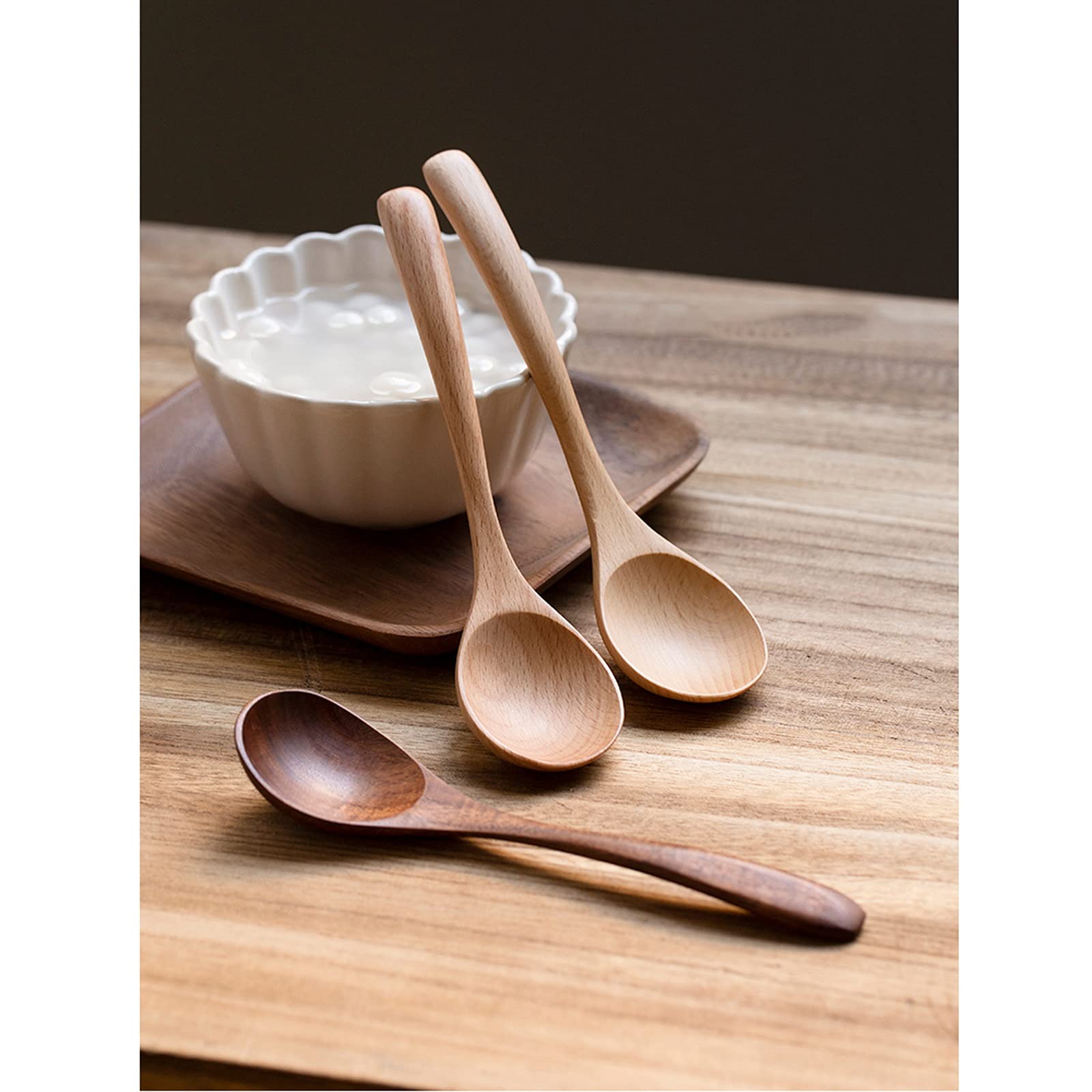 Cuillères Cuillère en bois Soupe à longue manche à couper la cuillère à couper la cuillère Grande soupe soupe cuillère cuillère Cuillère de miel de la cuillère de riz Porridge cuillère 6 pièces pour C
