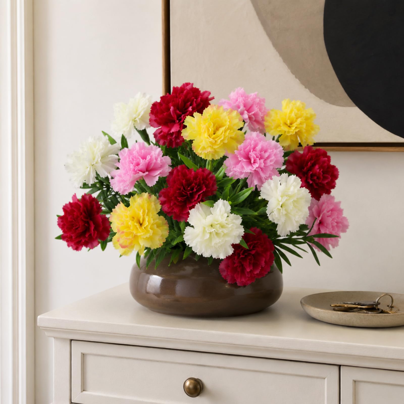 astylishome Artificial Carnations Flowers Real Touch 44 Heads Bunch of Outdoor UV Resistant No Fade Silk Artificial Flower for Home Party and Wedding Decor F2139 — image 1