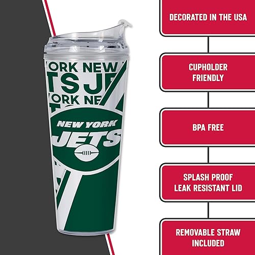 Miniatura 108 de Rico Industries NFL Football - Vaso de acrílico de 24 onzas con tapa con bisagras, vaso de doble pared con licencia oficial para fanáticos de la NFL