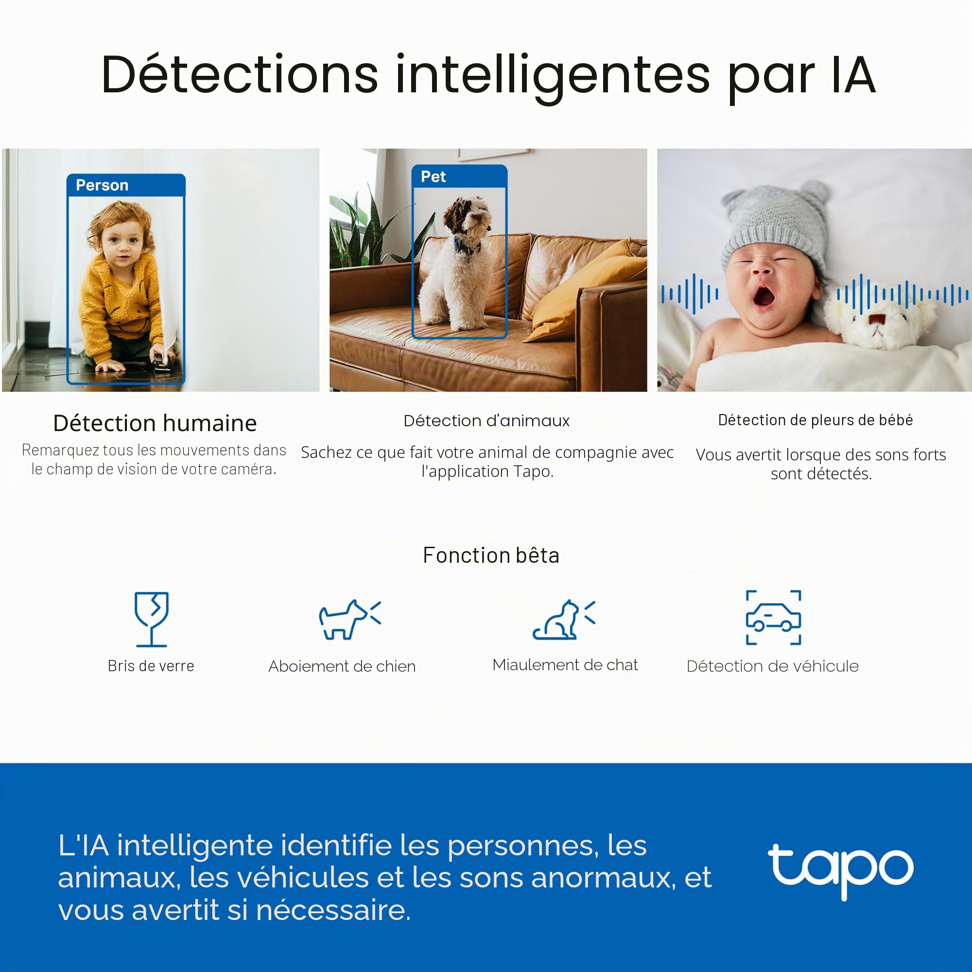 Tapo TP-Link 2K QHD Caméra de sécurité Pan/Tilt pour Animal de Compagnie, Moniteur bébé, détection de Mouvement, Suivi de Mouvement, Audio bidirectionnel, Vision Nocturne, Stockage de Carte SD et