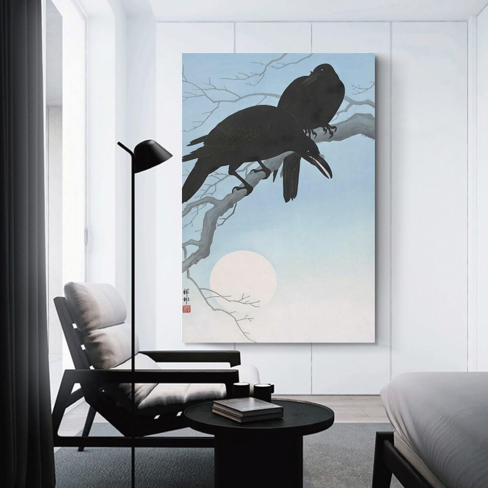Junmoney Unframe-Style-21-1 Ukiyo E Two Crows Wall Art Print, 20X30inch(50X75cm), For Corridors, Hallways Or Apartment Entries, Wall Decor To Refresh Empty Corners