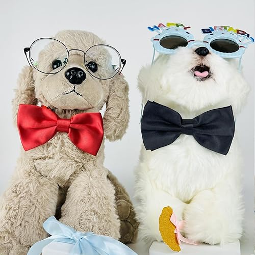 Miniatura 5 de Black and Red Bow Tie for Dogs, KOOLMOX Red and Black Dog Bow with Adjustbale Dog Collar for Medium and Large Dogs Cats Pets Wedding Birthday Party