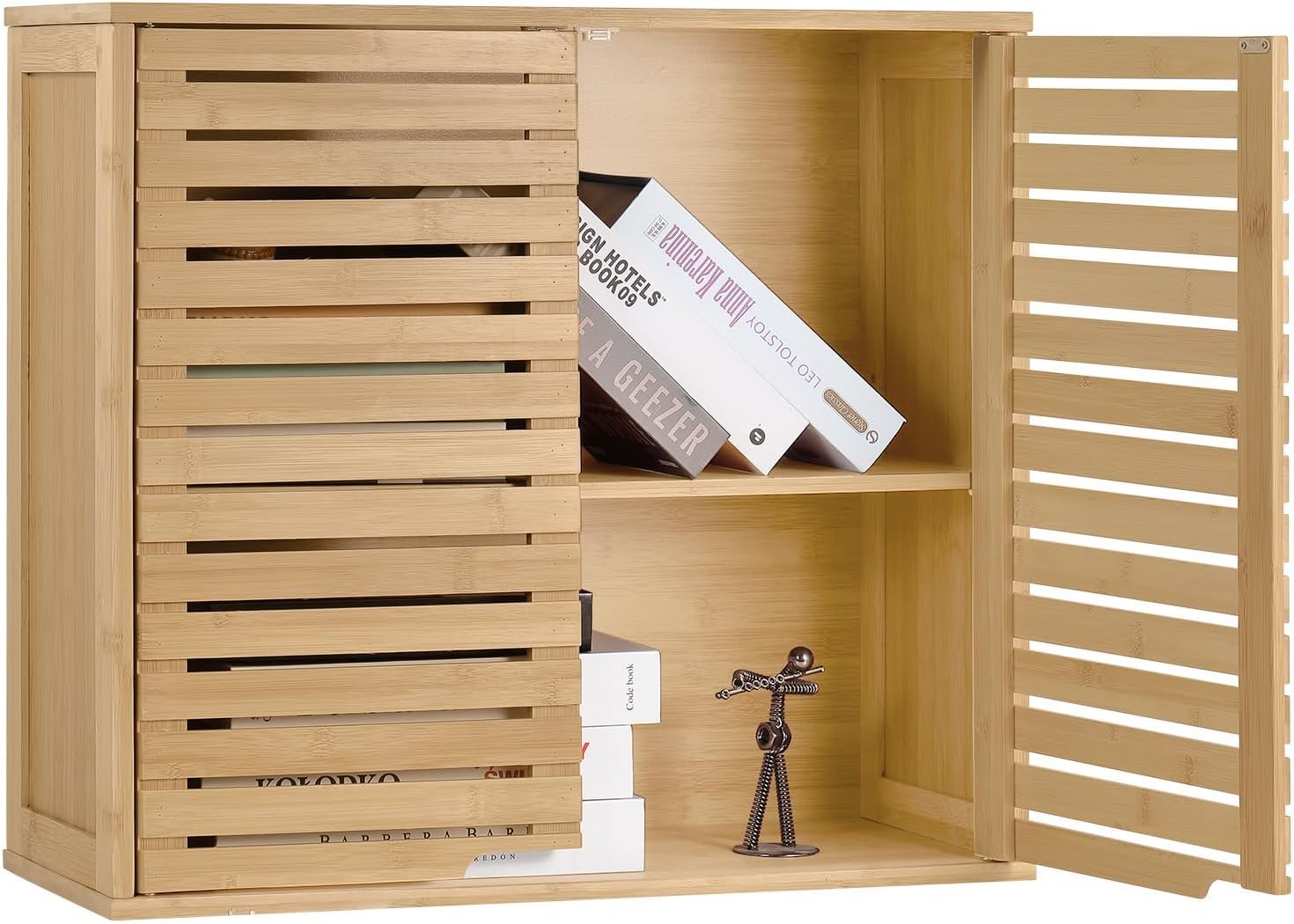 DRDINGRUI 竹製ウォールキャビネット トイレ上 浴室家具 壁掛け収納薬