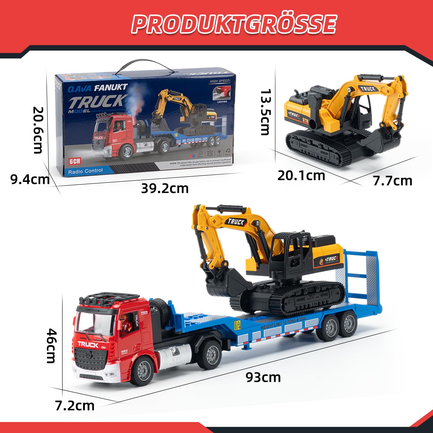 RC Sattelzug & Bagger Spielzeug, 1:24 6CH LKW mit Sound Licht Spray