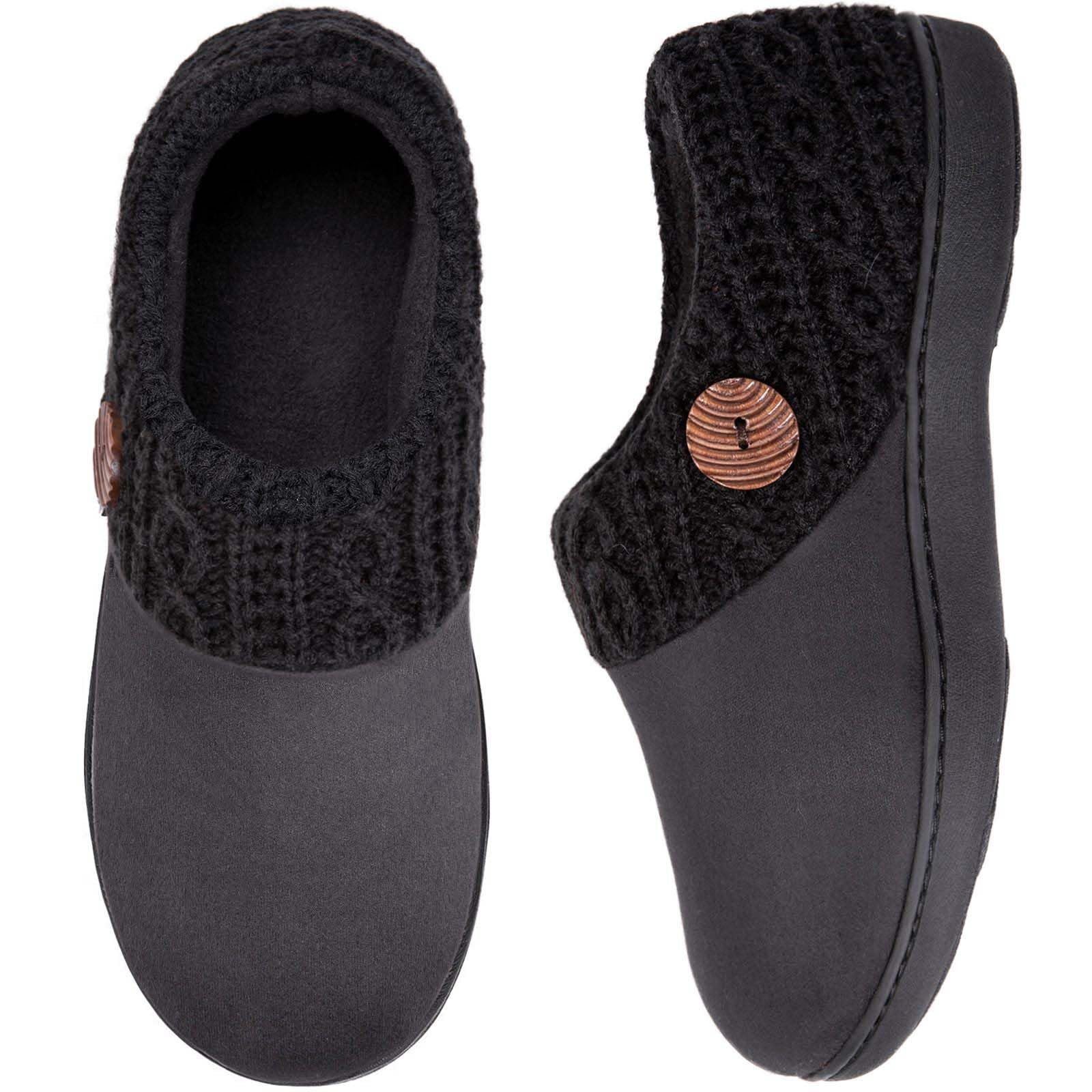 EverFoams Women's Microsuede Slippers Warm Comfy Memory Foam Indoor House Shoes with Knit Collar