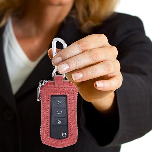 Miniatura 5 de Funda universal para llavero de automóvil de alta calidad, funda de cuero para llavero, protector de llavero, soporte para llavero remoto (borgoña)