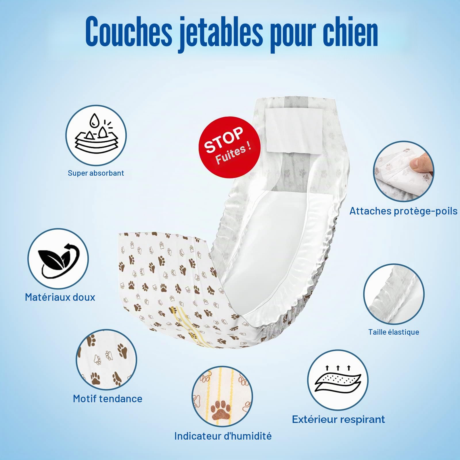 Pet Soft Couche Chien Male, Lot de 20 Couches Jetables pour Chiens Male, Super absorbantes Couche pour Chien Incontinent avec Indicateur d'humidité (S-20 Unité)