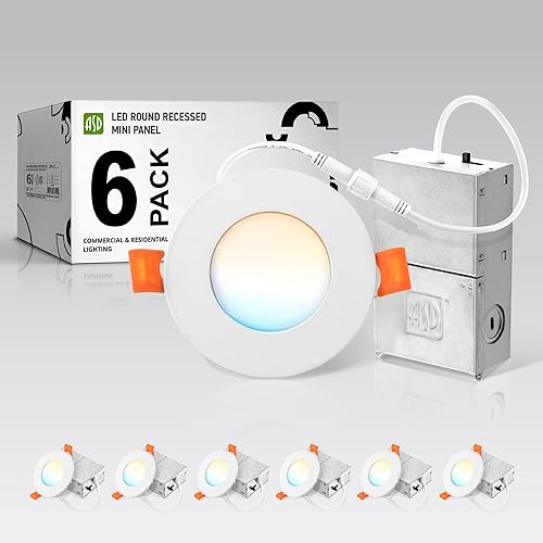 ASD - Paquete de 6 luces LED empotrables de 3 pulgadas de 6 W, 5 CCT 2700K-5000K CRI90+, luces de techo regulables ultra delgadas con clasificación