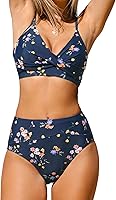 CUPSHE Women's High Waisted Bikini Set - V Neck Twist Front Two Piece Swimsuit Adjustable Spaghetti Straps