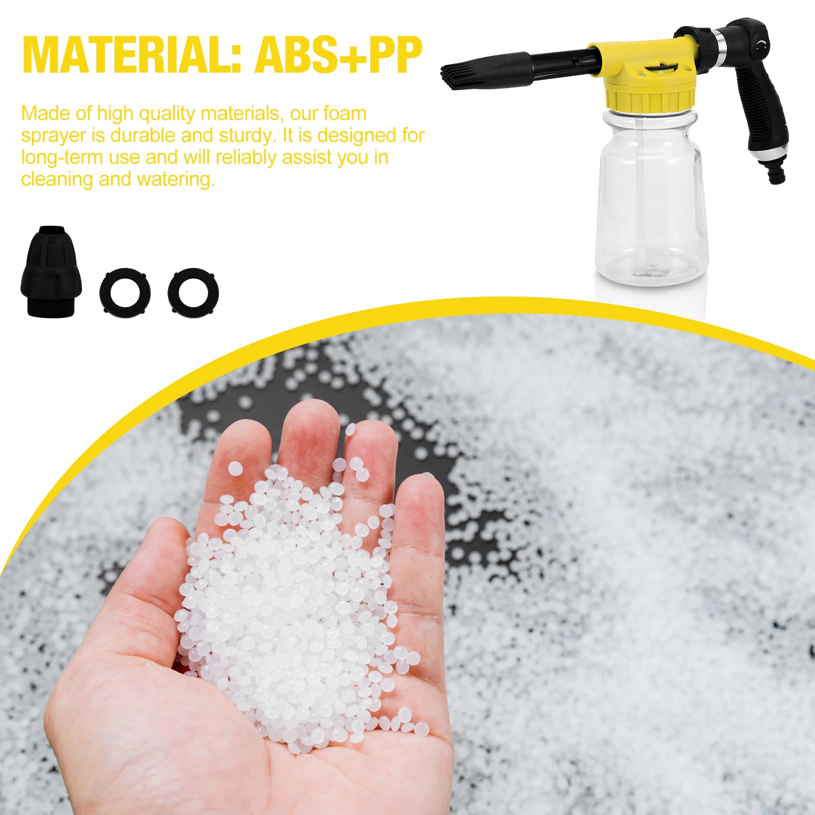Foam Gun Car Wash 1000ml, 2 in 1 Lancia Schiuma Regolabile, Pistola Schiuma per Pulizia Auto Cannone Schiuma Attacco Tubo da Giardino per Pulizia Auto e Moto Giardini (Giallo)