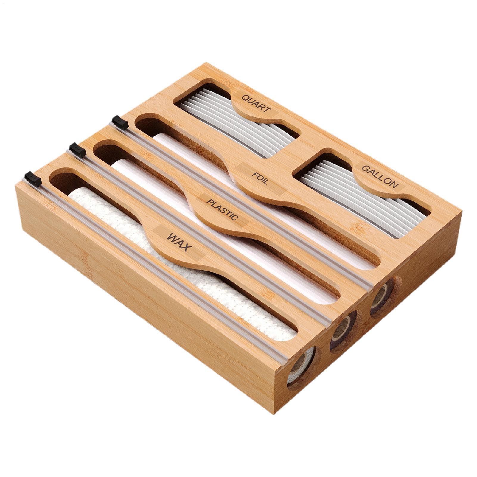 Küchen-Geschenkpapier-Organizer – Folienspenderregal, Frischhaltefolienhalter, Wandhalterung, Multi-Slot-Spender für Backpapier und Verpackung für Speisekammer, Schublade, Schrank und Arbeitsplatte