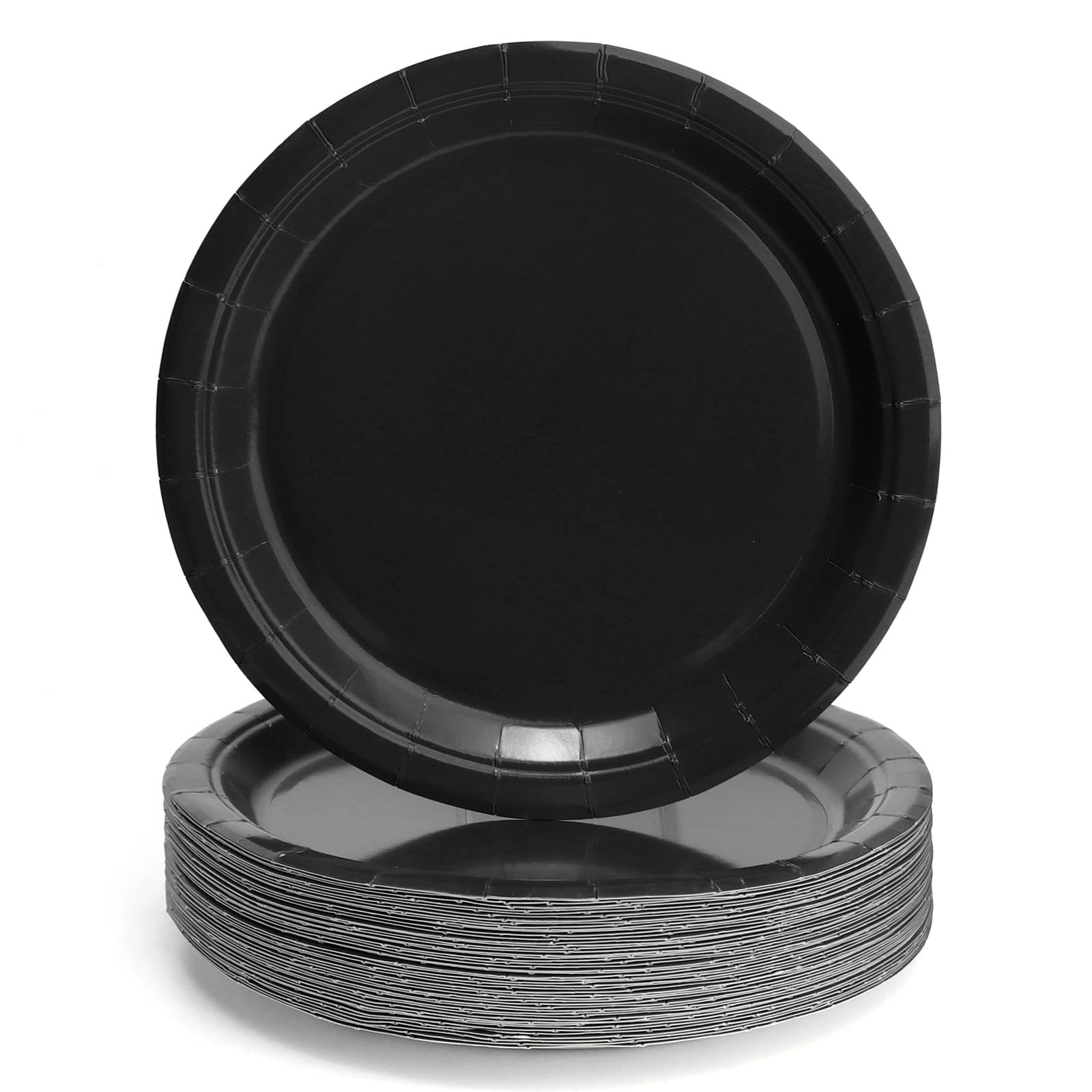 PARTY GO 50 Pcs 7" Paper Plates for Dinner and Dessert, Disposable Plates Party Supplies Pack for Graduation Holiday Wedding Birthday Party Baby Shower Decorations, Black