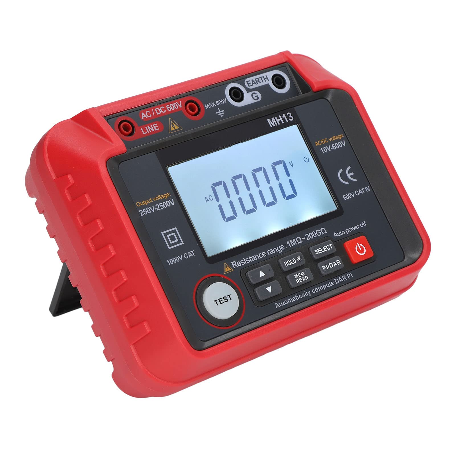 Herramienta de prueba eléctrica portátil - Probador digital de ohmios para pruebas de descarga - Medidor de resistencia de aislamiento y megóhmetro para medición de voltaje CA y