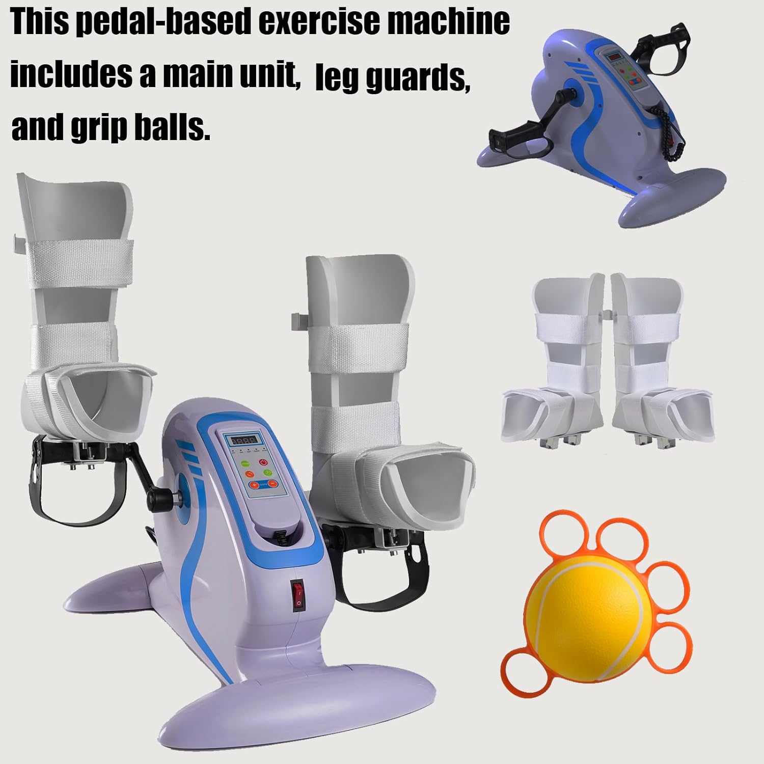 Electric Pedal Exerciser for Seniors with Remote Control, Motorized Leg Exercise Machine with 10 Speed Levels, Quiet Pedal Exerciser with LCD Display for Home & Office