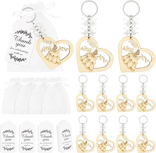 24 piezas de recuerdos de fiesta de quinceañera de madera en forma de corazón, recuerdos de 15 recuerdos de fiesta de quinceañera para niña, llavero