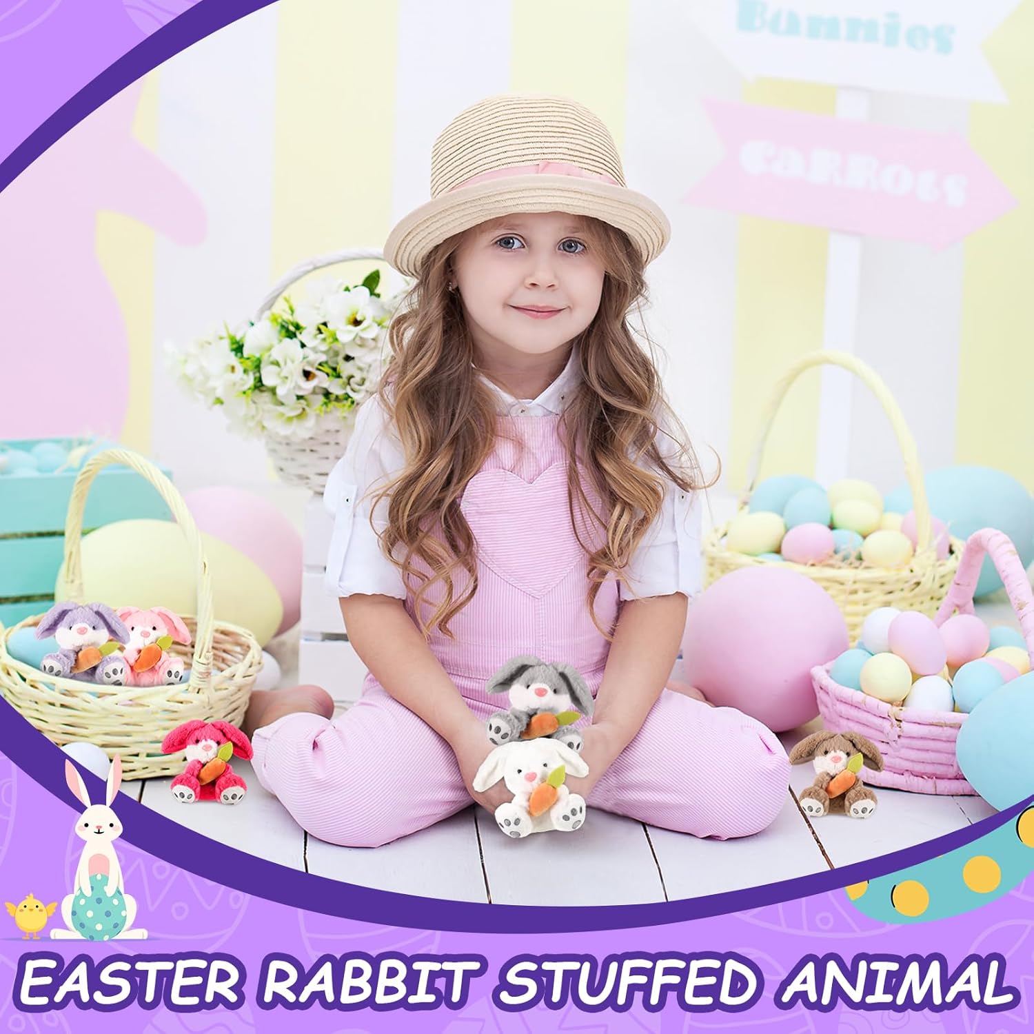 6 Pack Easter Plush Bunny 5.3 Inch Easter Stuffed Sitting Lop Eared Rabbit with Carrot Soft Lovely for Kids Baby Boys Girls Easter Basket Stuffers Animal Birthday Parties - Image 6