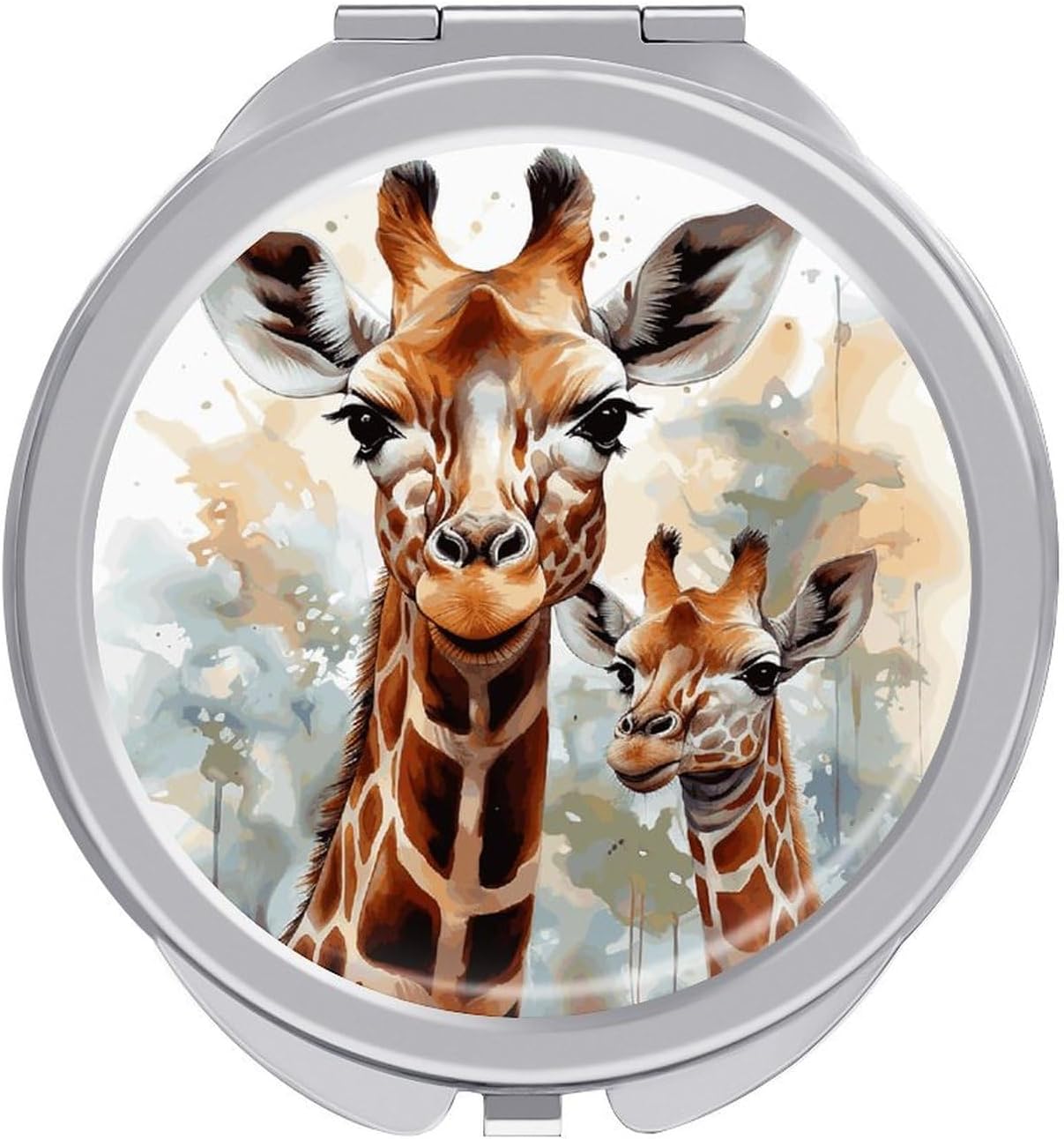 Watercolor Deer Giraffe Portable Makeup Mirror, Sided Travel Hand Mirror Mini Folding Mirror for Precise Makeup Women Daily Use