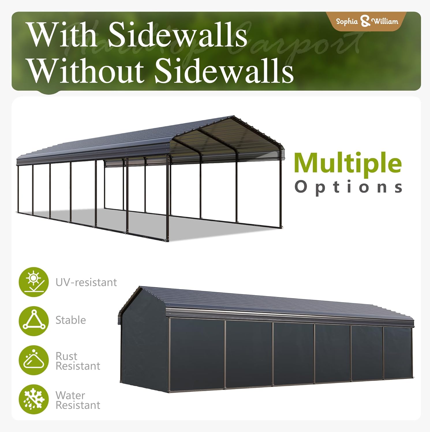Sophia & William 12x30ft Heavy Duty Carport with sidewalls, Metal Carports Canopy for 2 Cars,Car Garage All-Weather Kit Tent Shelter with Enhanced Base and Strong Frame, Dark Grey