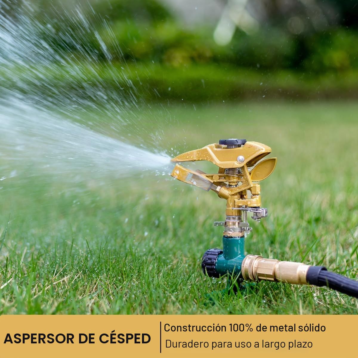 FANHAO Aspersor de Impacto con Base de Espiga Metálica, Sistema de Riego Impulsos, Que alcanza hasta 540 m², Ajustable y de Amplia Cobertura de 360 Grados