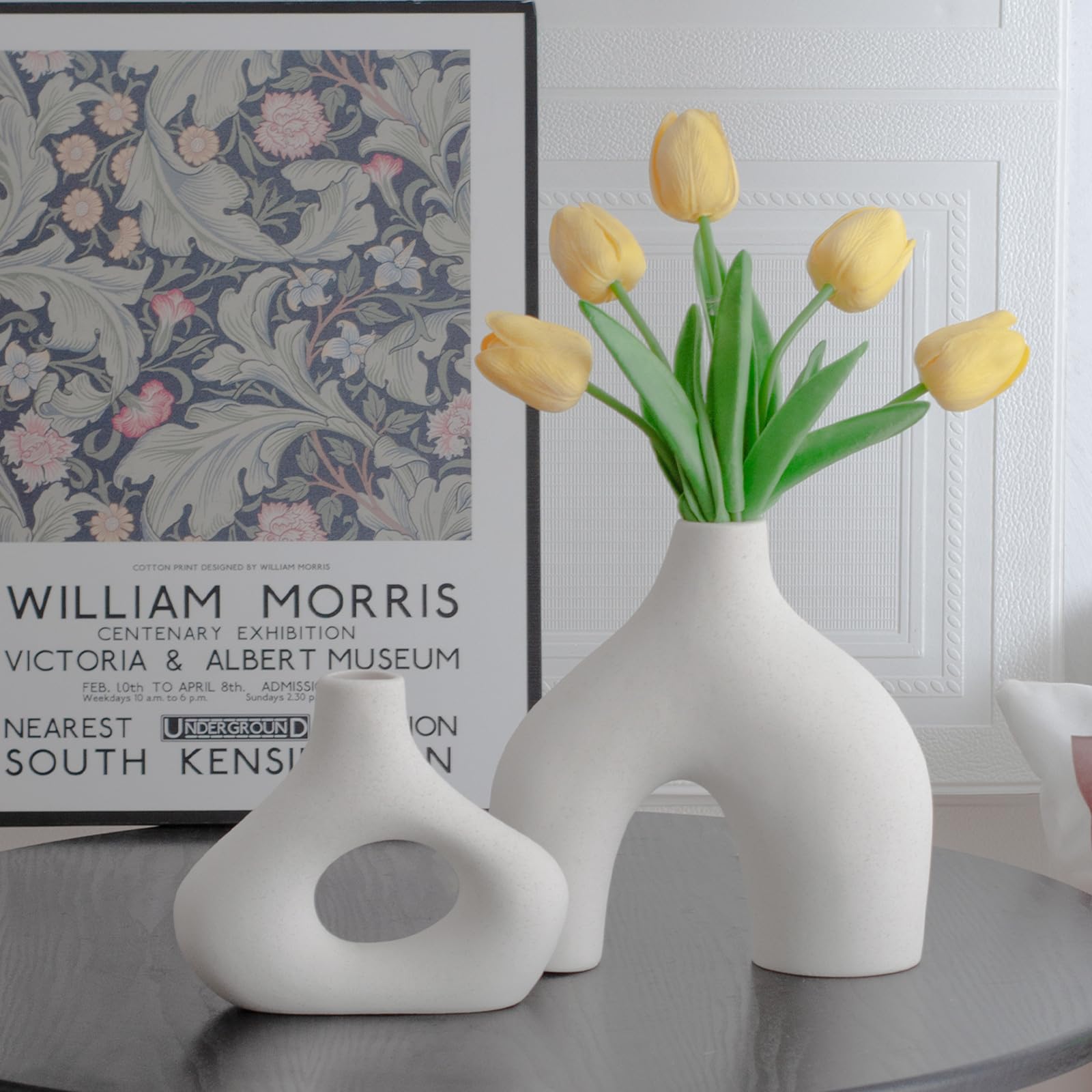 Vase Set of 2 Blumenvasen aus Keramik für Wohnungsdeko Trockenblumen Vasen für Tischdecko mit Pampasgras, Zimmer Deko für Geschenk (schwarz)