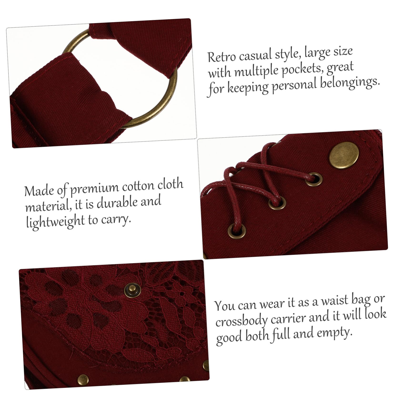 UKCOCO Pochette de Ceinture Légère Vintage en Tissu Coton et Fer pour Téléphone Portable Support et Multi-poches pour Activités Extérieures et Entraînement