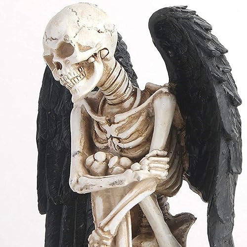 Miniatura 4 de Estatuas de calavera de ala de ángel negra, figuras de esqueletos de resina para estantes del hogar, porche, patio, jardín, decoración de chimenea,