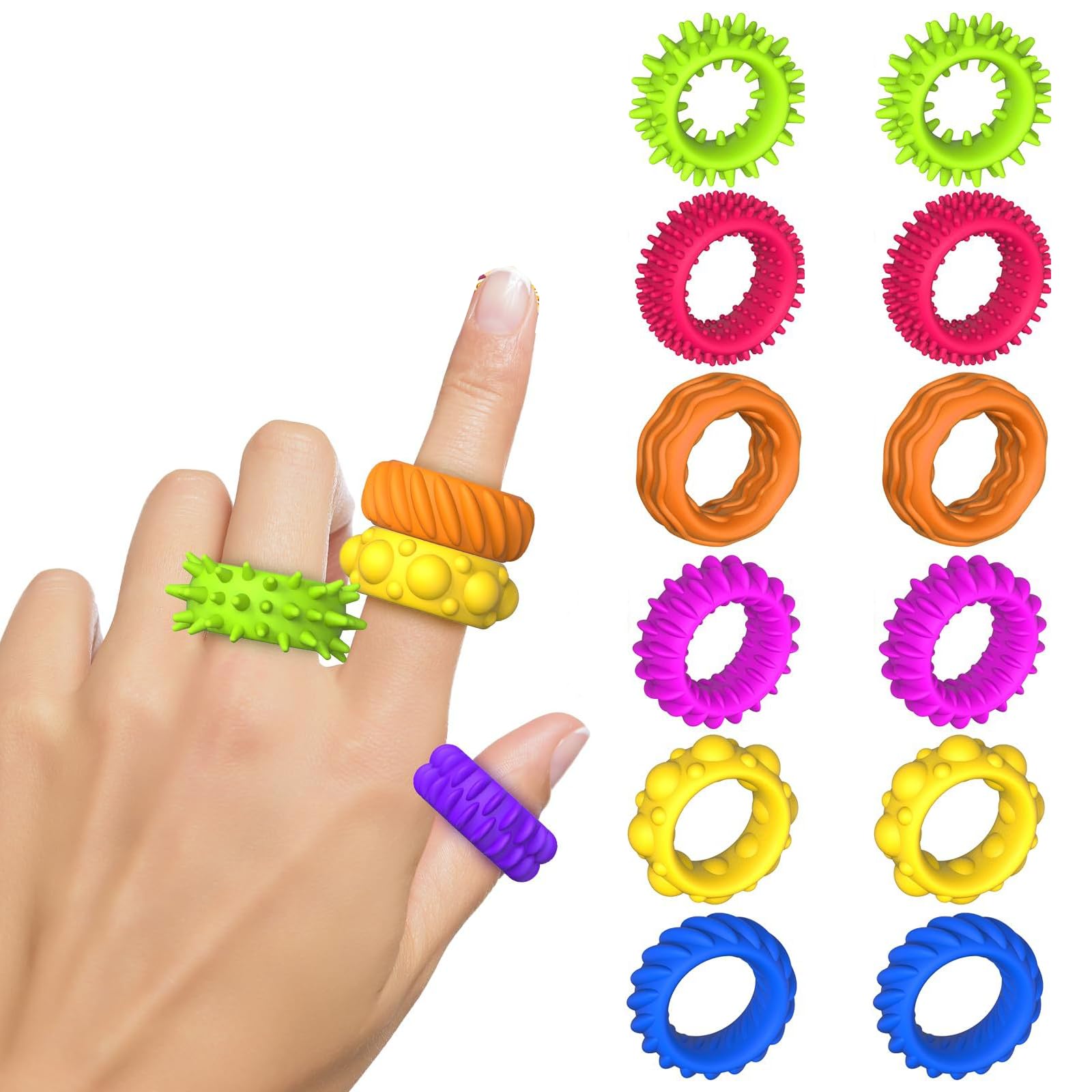 – SiumPklay Fidget Rings for Kids 12 Pack - Stretchy Silicone Ring Toys, Sensory Toys for Stress Relief & Focus, Quiet Fidget Toys for Classroom, Adults & Children, 6 Small & 6 Large