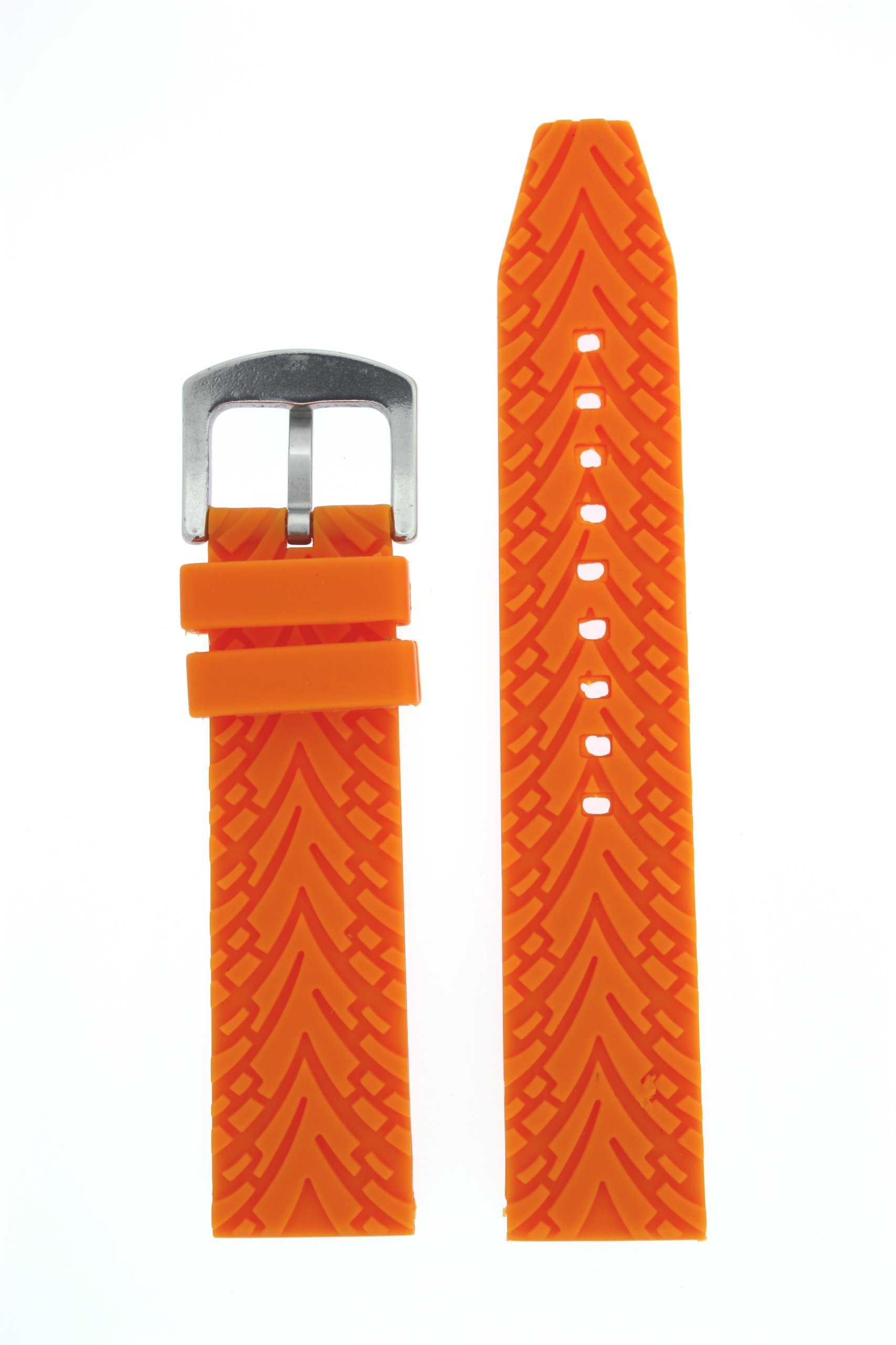 Watch Band Silicone Rubber Heavy Orange Strap Waterproof Stainless Buckle 22 millimeters