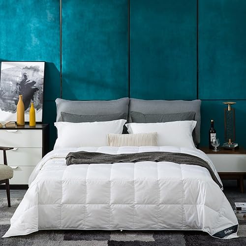 Globon White Goose Down Comforter/Blanket Queen Duvet Insert Lightweight Summer, Noiseless & Extra Soft Down-Proof Shell, 14OZ, 750 Fill Power, with Ties, Solid White……