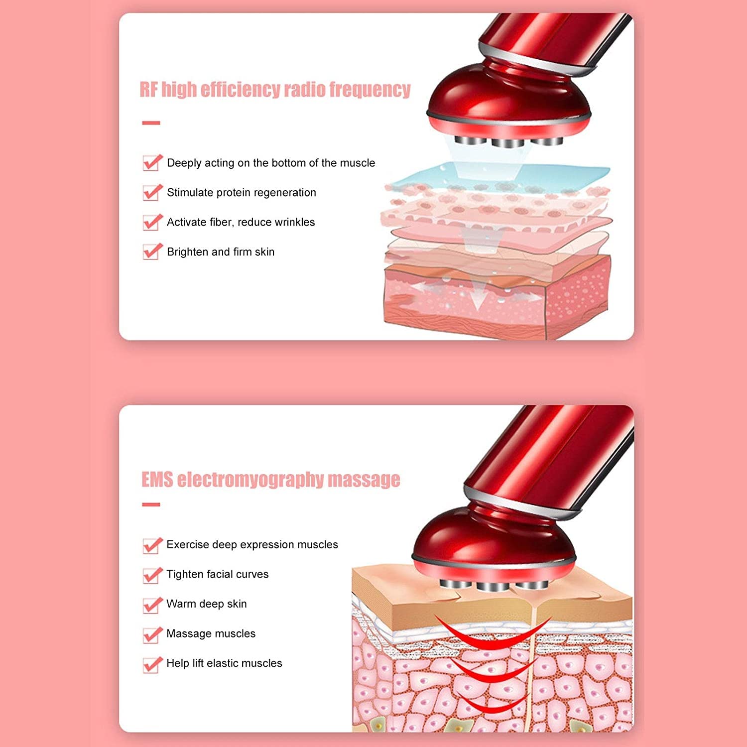 X&Z-XAOY Dispositivo De Belleza RF Masajeador Facial Eléctrico, Máquina De Cuidado De La Piel De Alta Frecuencia para Limpiador Facial Antienvejecimiento, Rojo