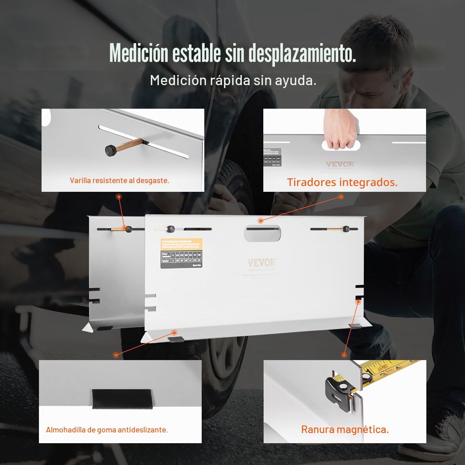 VEVOR Herramienta de alineación de Ruedas, Paquete de 2 Placas de Herramienta de alineación, Placa de Herramienta de medición de ángulo de Punta de Acero Inoxidable, 4 Varillas de alineación