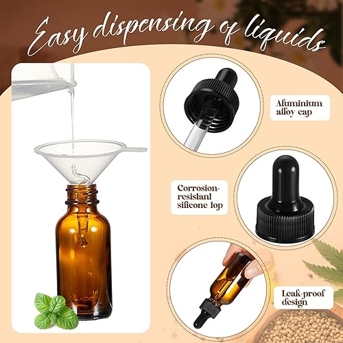 Miniatura 10 de Lallisa Paquete de 100 botellas con cuentagotas de aceite esencial con dispensador de cuentagotas de ojos con 5 embudos, 5 pipetas de 0.1 fl oz, 100