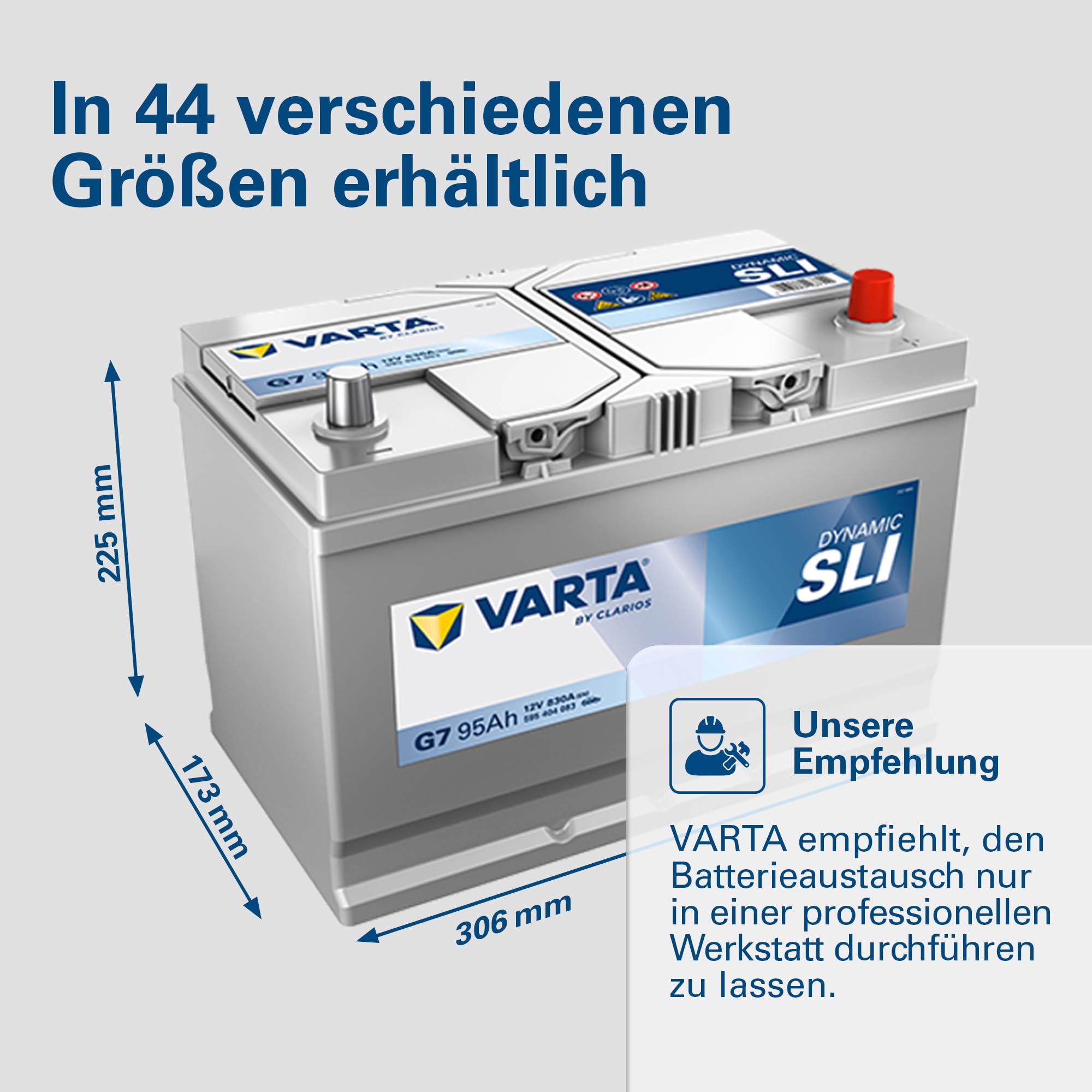 VARTA Automotive DYNAMIC SLI (G7) 12V 95Ah 830A - Nassbatterie KFZ mit Standardausstattung & ohne Start-Stopp System - Starterbatterie für einfachen Energiebedarf - Bleisäurebatterie wartungsfrei | Standardausstattung & ohne Start-Stopp System - Starterba
