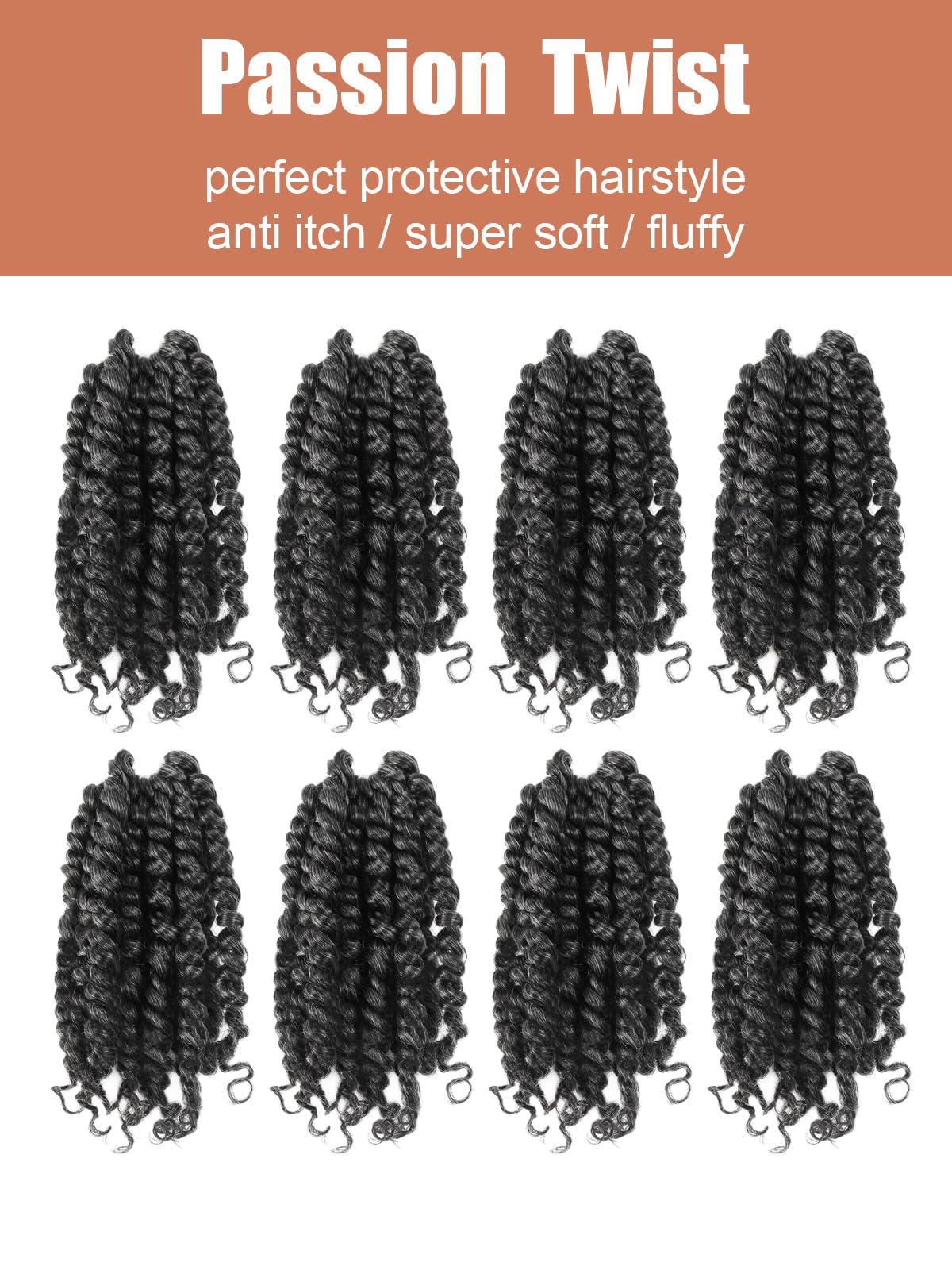 KAVSORAPI Pre-Twisted Passion Twist Crochet Hair, 8-Pack
