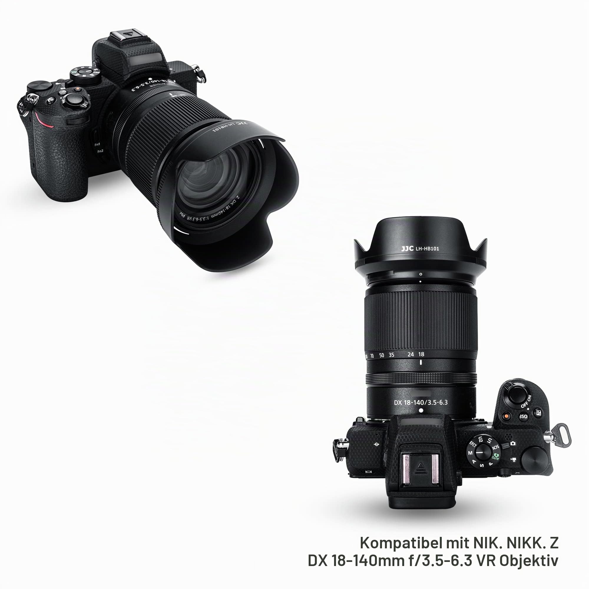 JJC Bajonett Gegenlichtblende für Nikon Z DX 18-140mm f/3.5-6.3 VR Objektiv, ersetzt Nikon HB-101 Gegenlichtblende, reduziert Reflexionen und schützt das Objektiv