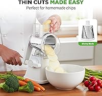 Vista 6 de Nutrichef 3 in 1 Cheese Grater & Shredder Strong Suction Base, Rotary Handle with Safety Lock Includes Hand Crank & 3 Drum Blades for 3