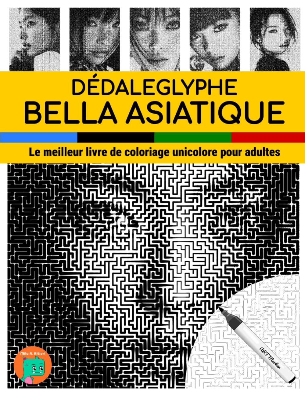 Dédaleglyphe Bella Asiatique: Livre de coloriage monochrome pour adultes
