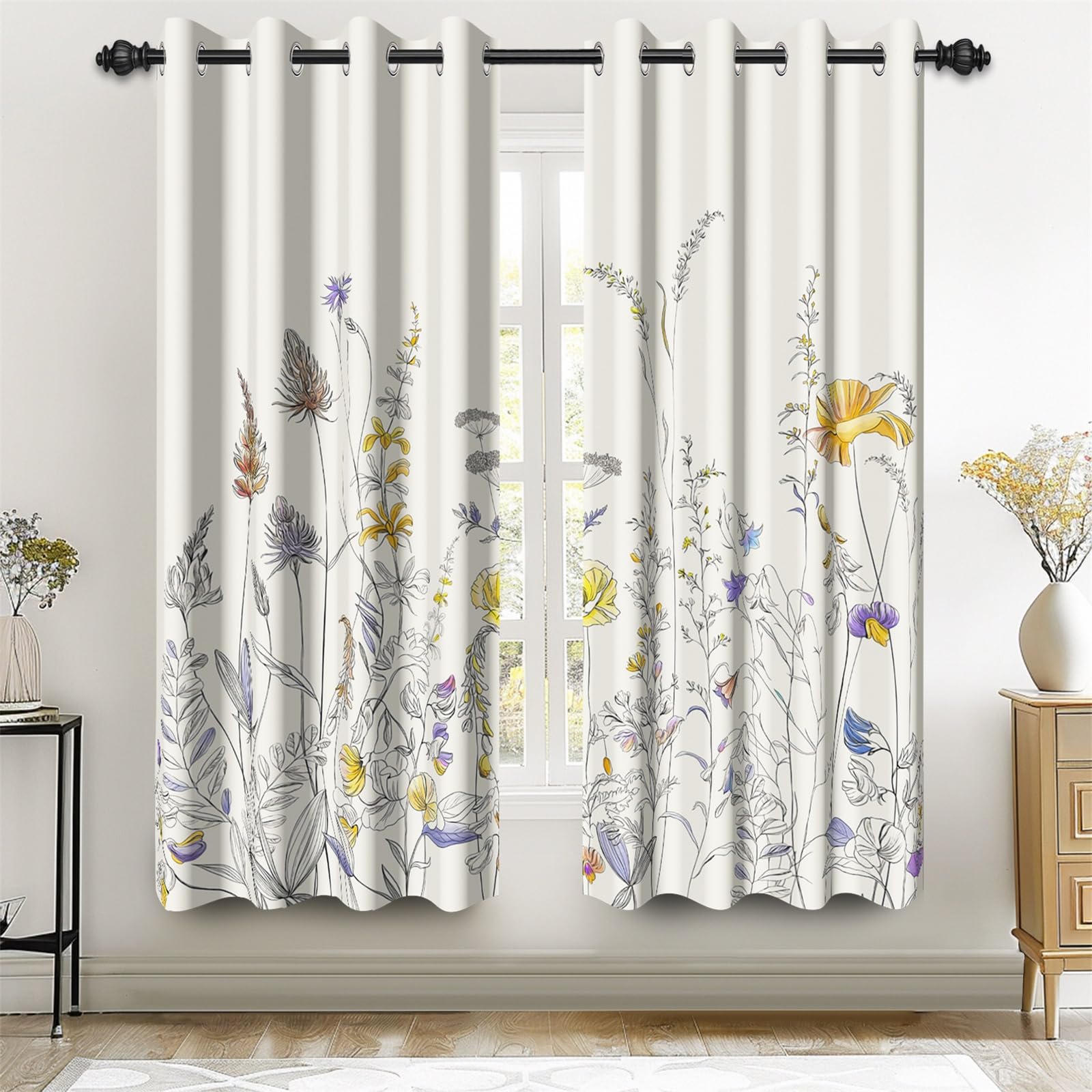 Rideaux occultants haut de gamme motif floral sauvage imprimé Renaiss