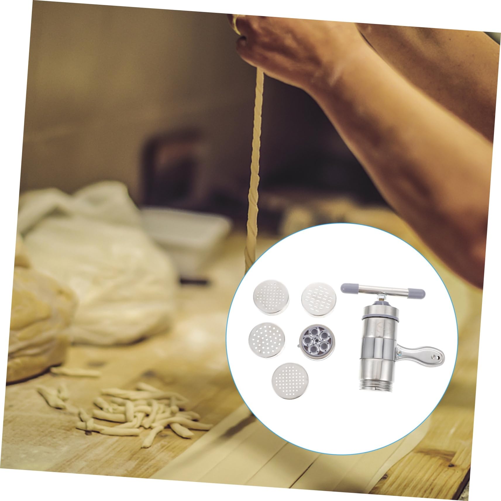 Cabilock Stainless Steel Home Noodle Maker with Molds Manual Noodle Press Machine for Making Compact Design for Kitchen Convenience Ergonomic Grip and Easy