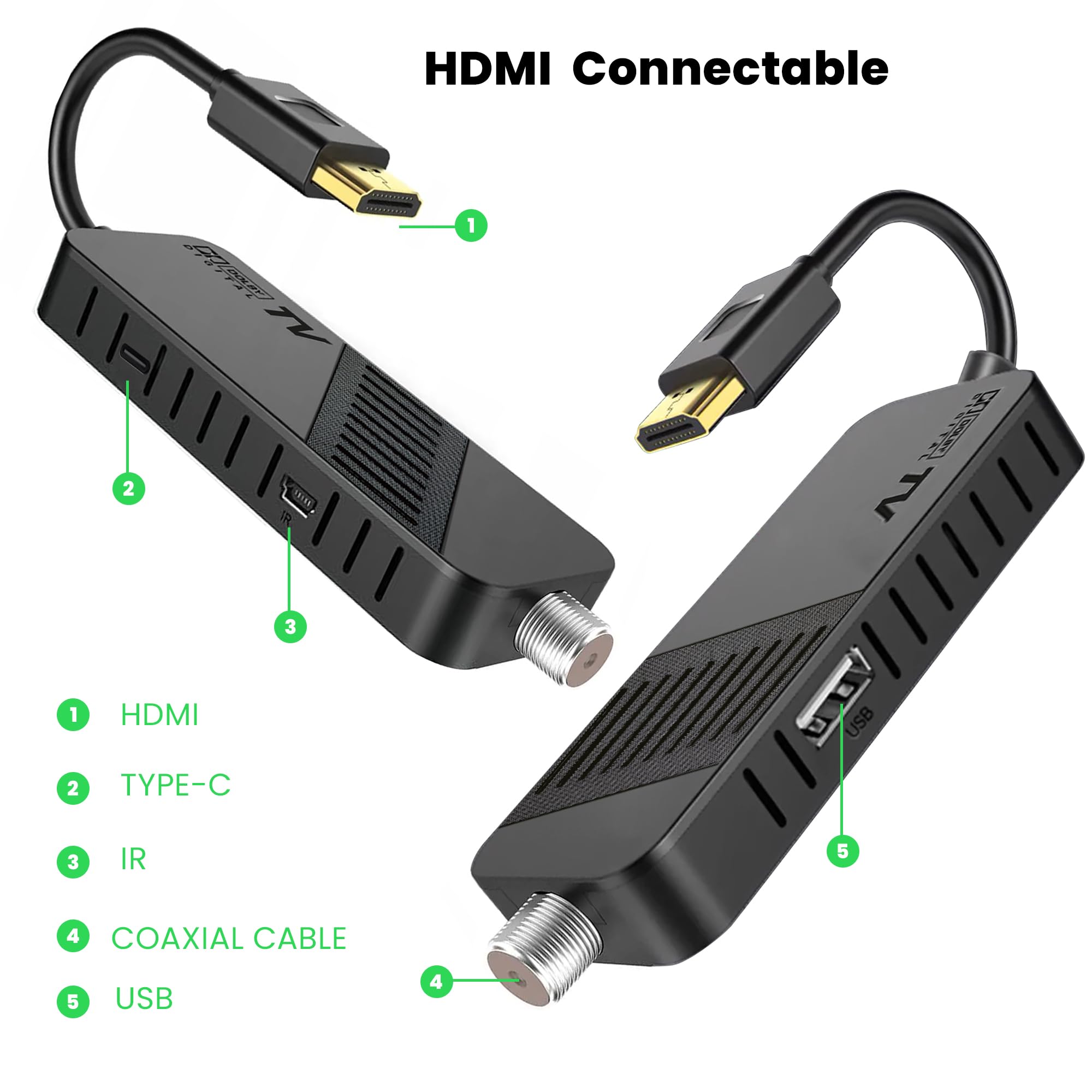 LEYF Ricevitore satellitare DVB-S2 Full HD 1080P HDMI TV Stick nascosto dietro TV display digitale H265 HEVC Main 10 bit telecomando universale 2 in 1 USB