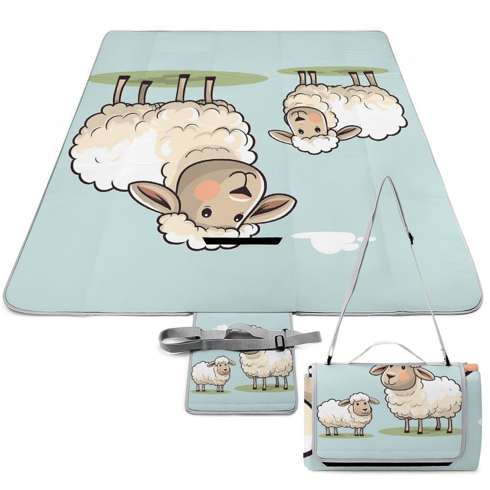 Tappetino pieghevole per esterni con pecore e agnello, superficie impermeabile, facile da pulire, coperta da viaggio, per campeggio primaverile ed estivo