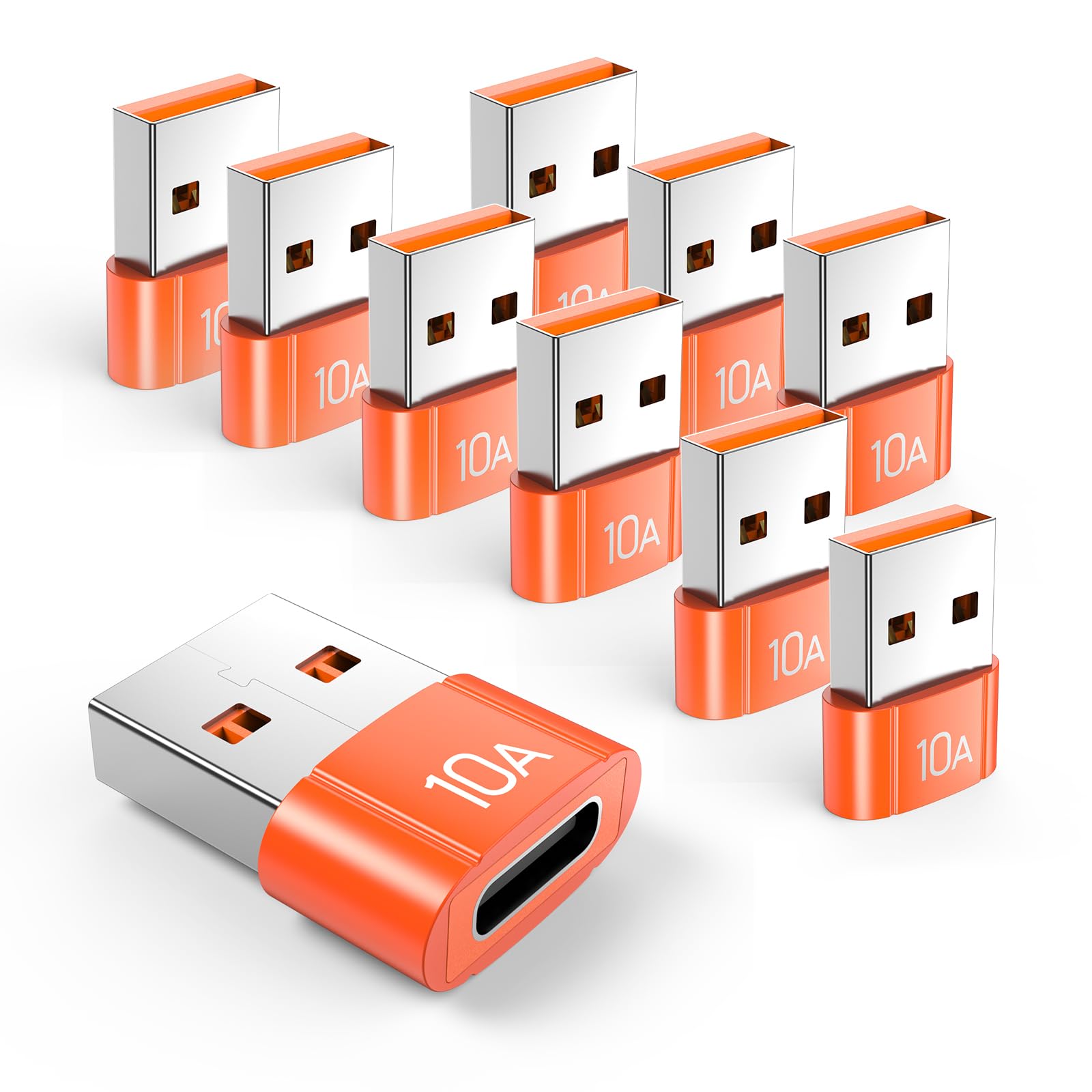 10Pack 200W USB C to USB Adapter,480MB Data Transfer USB C Converter | Fast Charging,for Apple Watch Ultra iWatch Series 8 7,iPhone 16 15 Plus,Pro Max,Orange