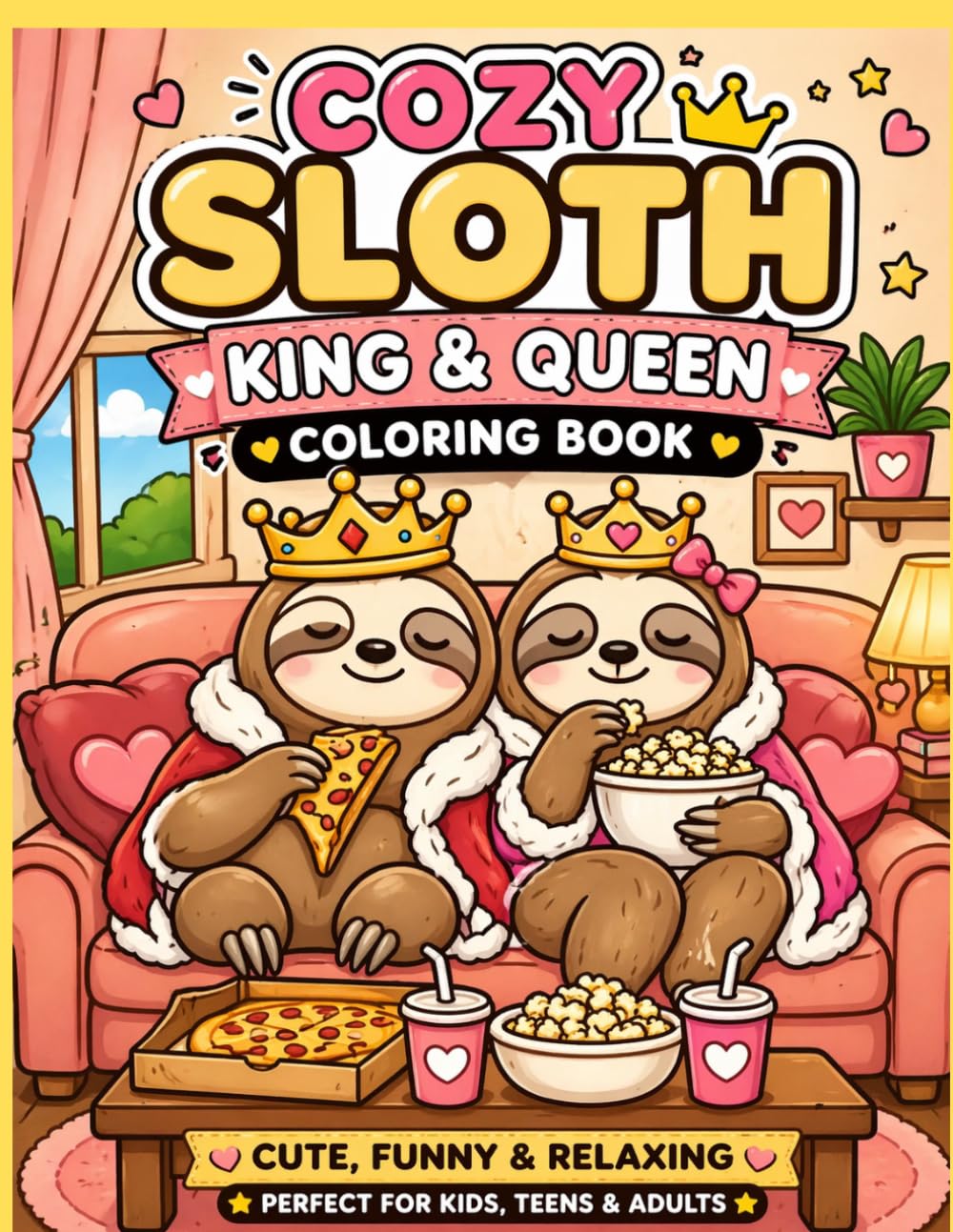 Cozy Sloth King & Queen Coloring Book: Cute, Funny & Relaxing Lazy Royal Life – Adorable Cozy Sloths for Stress Relief, Mindfulness & Fun