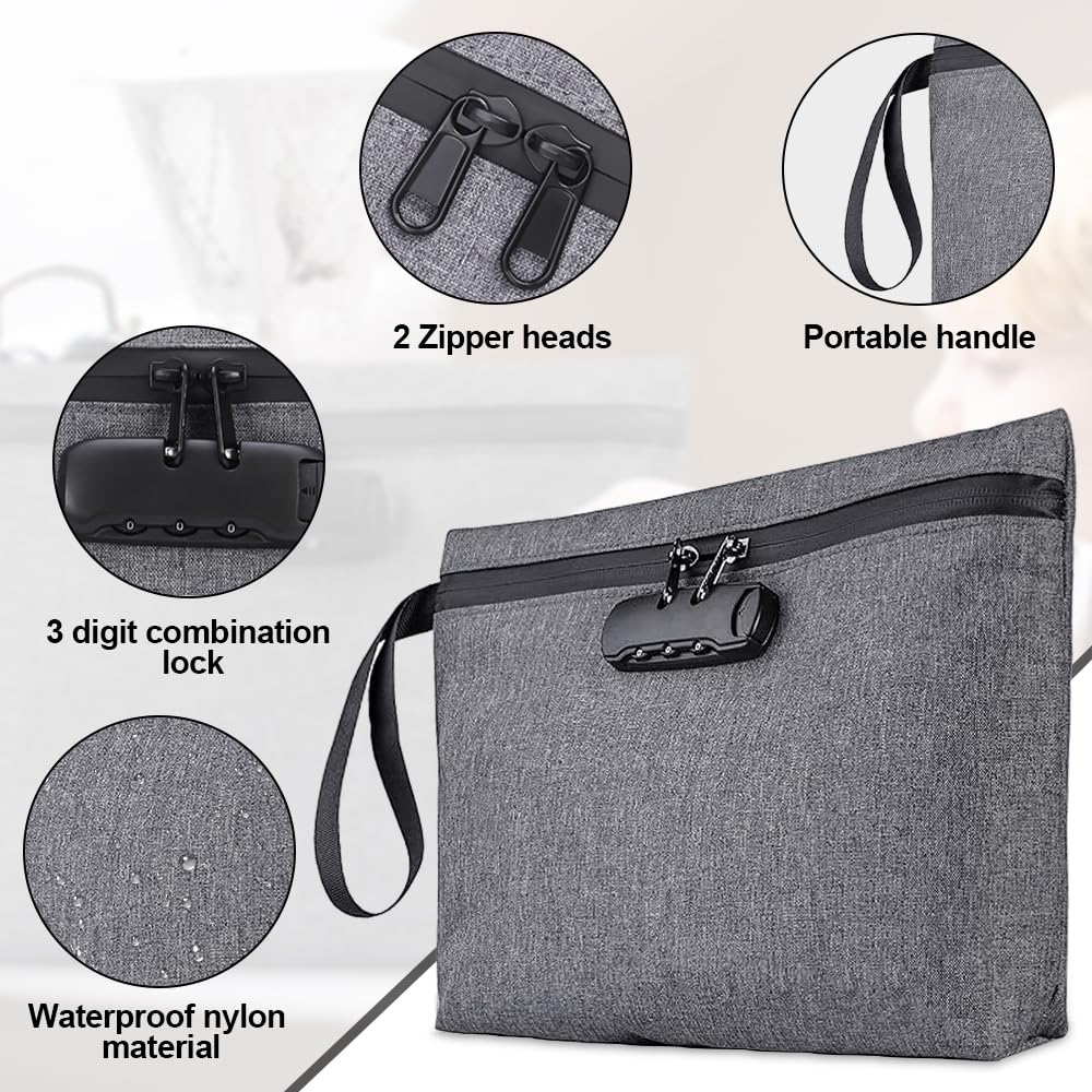Bolsa Antiodor con Cerradura de Combinación, 32 x 20 cm Bolsa de Dinero Impermeable, Prueba de Olores, Antirrobo, Viajar Bolsa de Almacenamiento, para Almacenar Efectivo y Objetos (gris)