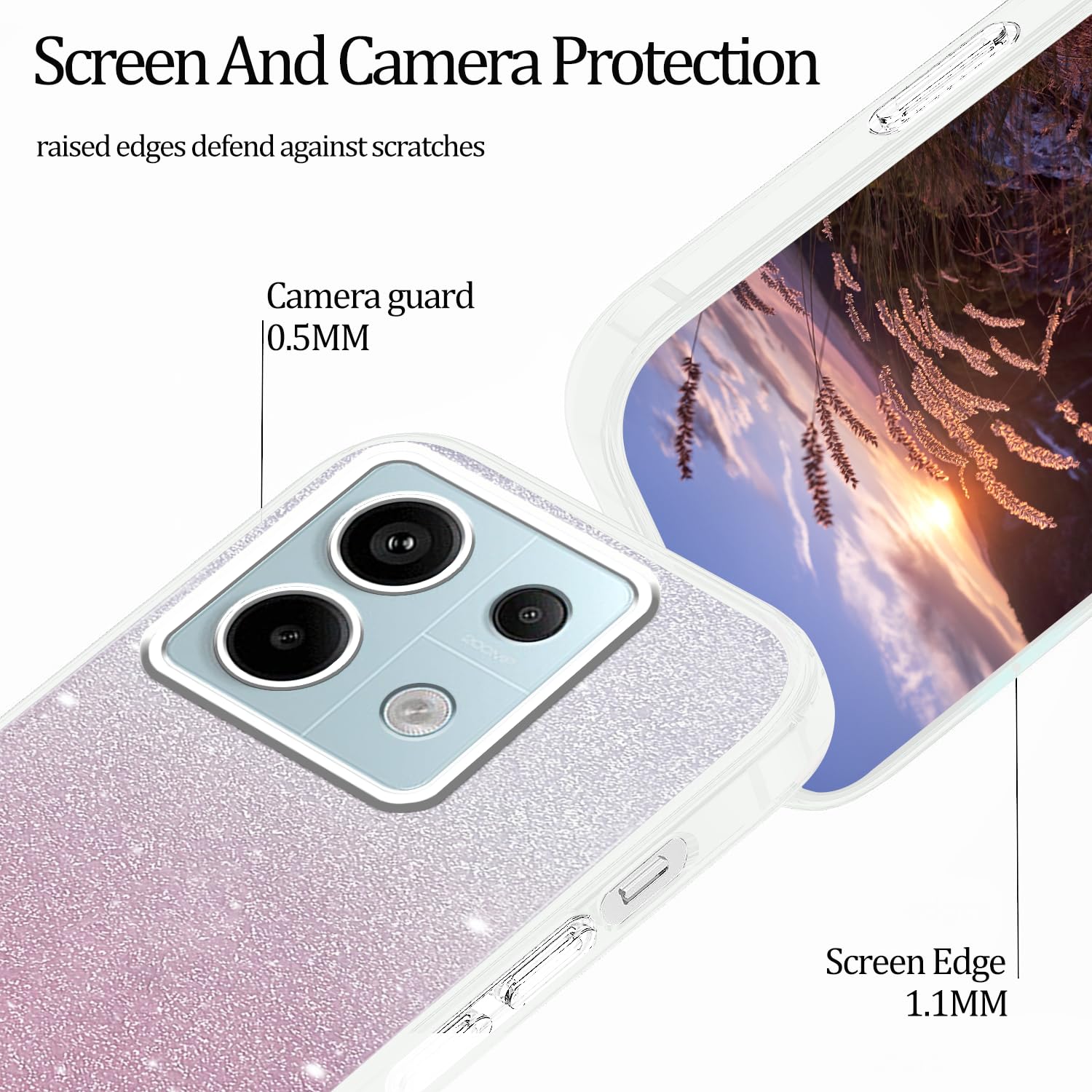 Kaywzo Cover per Xiaomi Redmi Note 13 4G,Custodia Trasparente TPU Glitter con Protezione della Fotocamera,Brillante e Splendente Donna Ragazza Silicone Phone Case Cover
